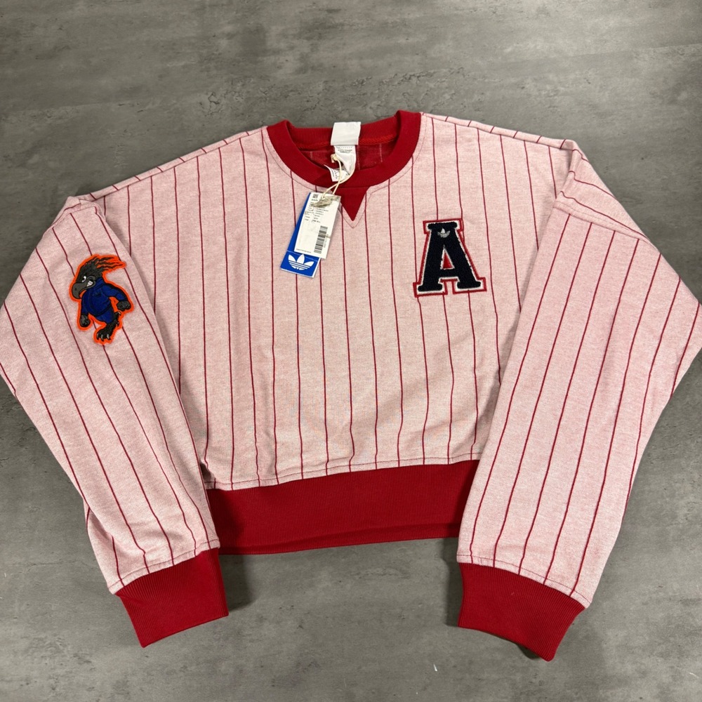 Adidas Originals Sweatshirt Womens S Red Navy Pinstripe Varsity Cropped SAMPLE